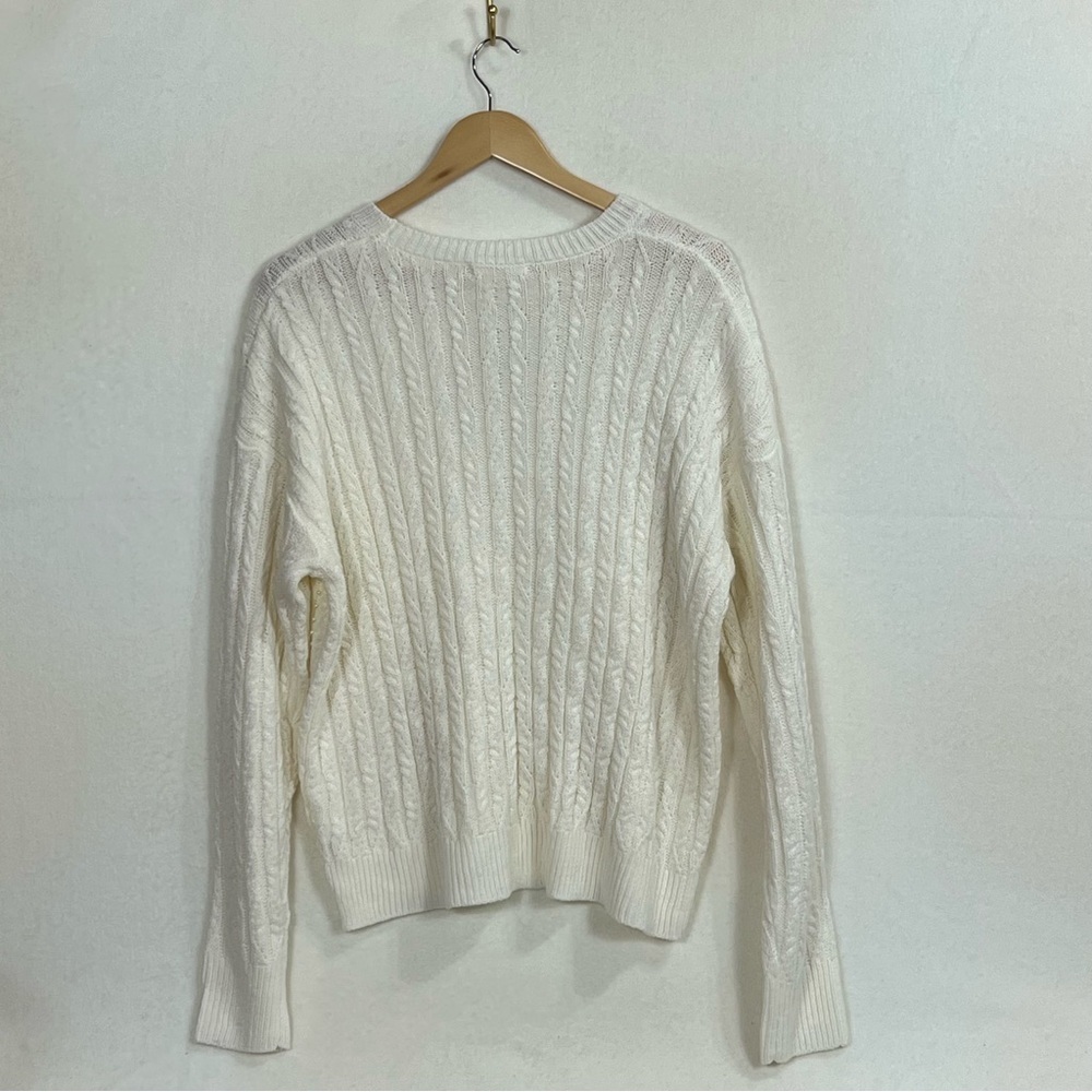 Retrology  cream cable- knit crew neck sweater with pearl embellishments. - Picture 11 of 14
